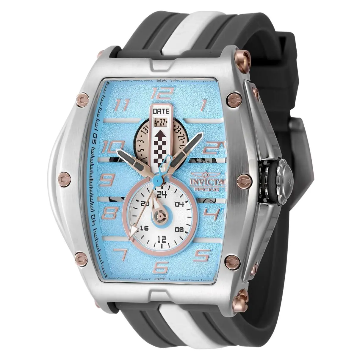 Invicta S1 Rally Diablo Racing Rpm Men`s 50mm Blue Dial Quartz Watch 47385 - Dial: Blue, Multicolor, Rose Gold, Silver, White, Band: Gray, White, Bezel: Silver