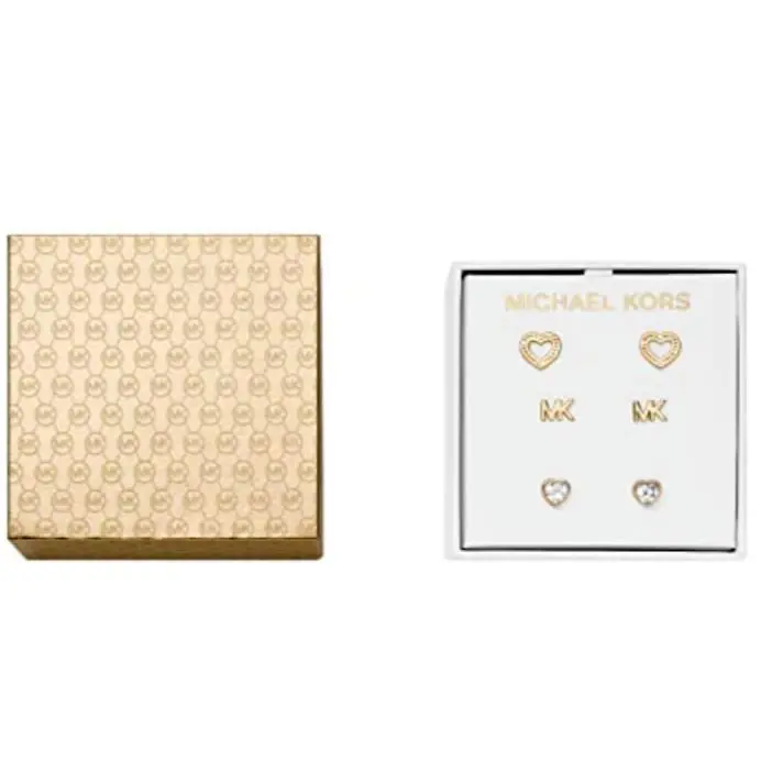 Michael Kors 6-PC Set Yellow Gold Stud Earrings MK Logo Hearts MKJ7795710 +box