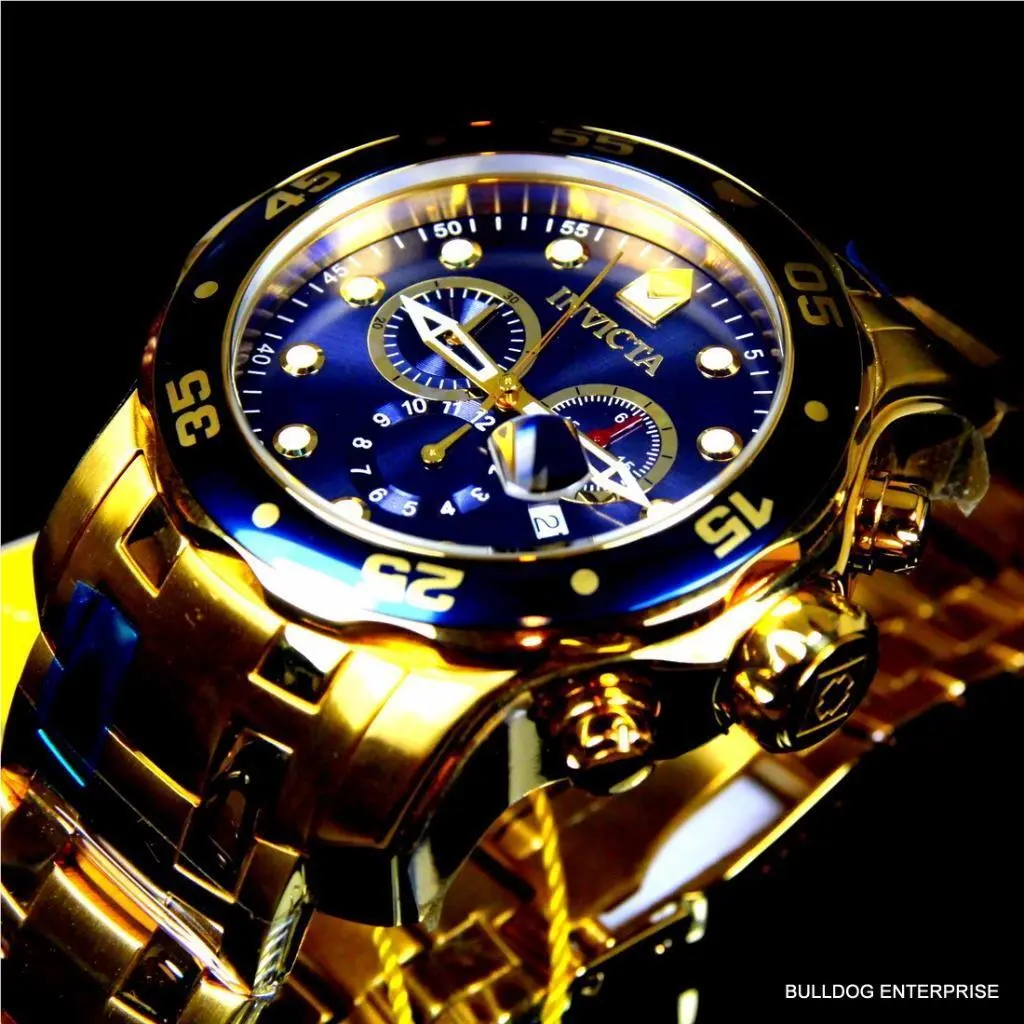 Invicta Pro Diver Scuba 18kt Gold Plated Steel Chronograph Blue 48mm Watch