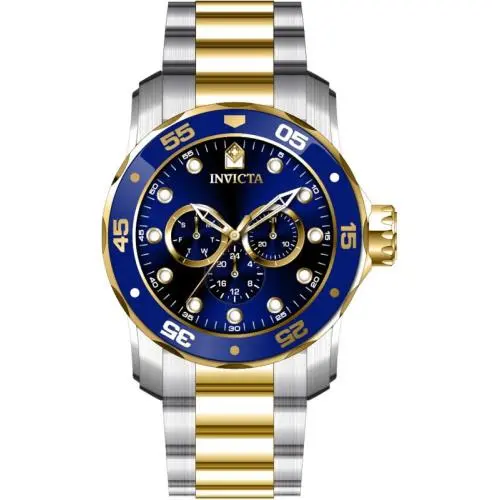 Men 48mm Pro Diver Scuba Chronograph Blue Dial 18k Gold/silver SS Watch by Invicta