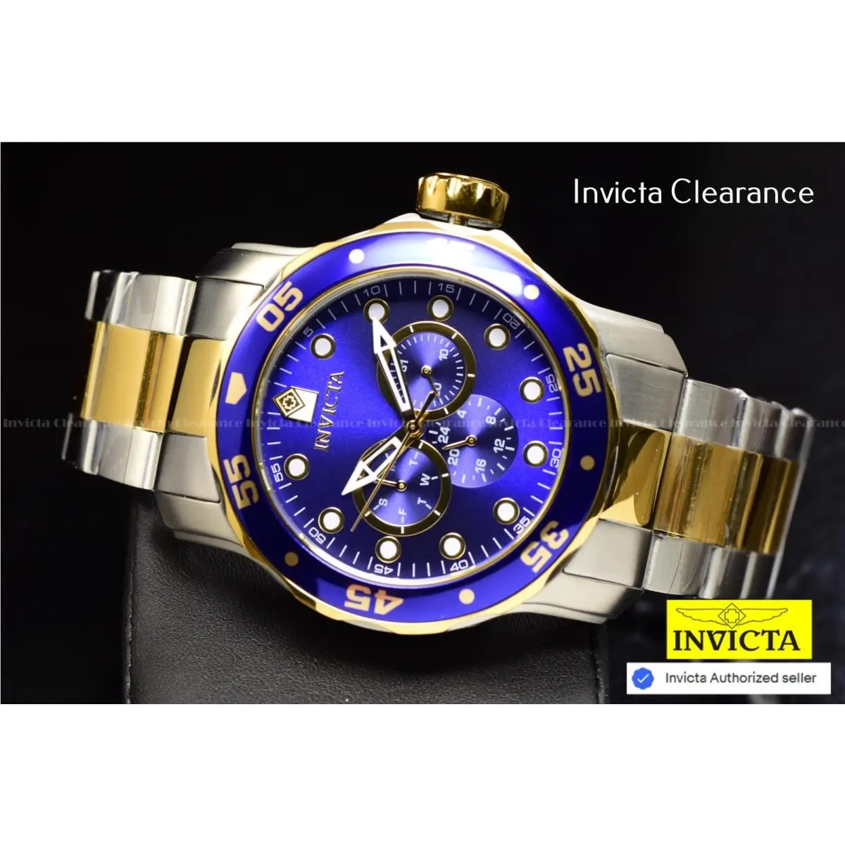 Pro Diver Scuba Blue Dial Two Tone Gold Steel SS Mens Watch 48mm by Invicta