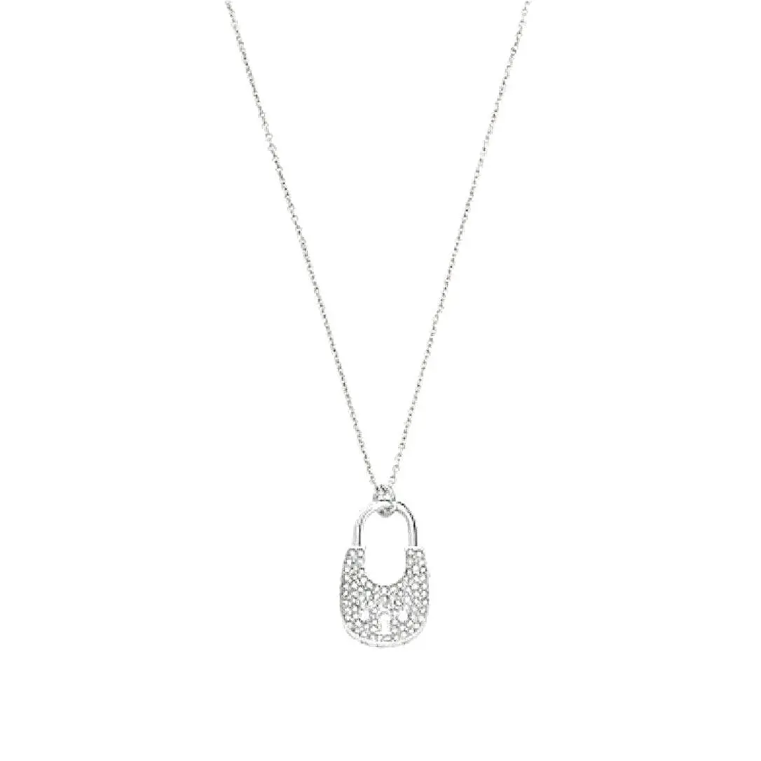 Michael Kors Rose Silve-tone Padlock Crystal Heart Pendant Necklace
