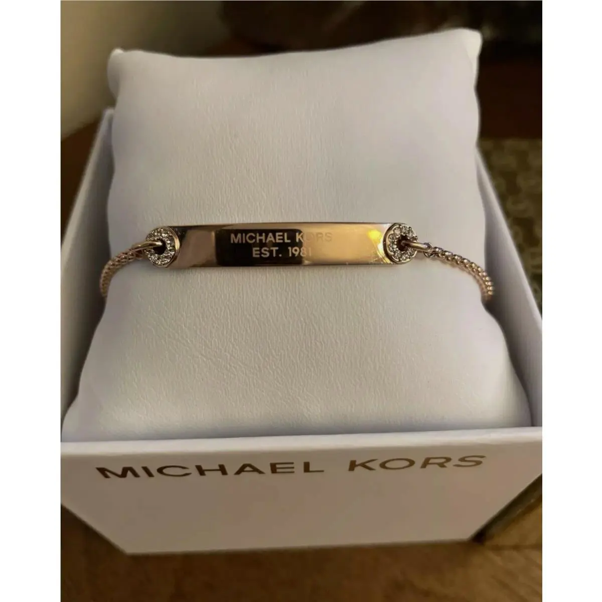 Michael Kors Women Pave Logo Gold Tone Paque Slider Bracelet W/gift Box