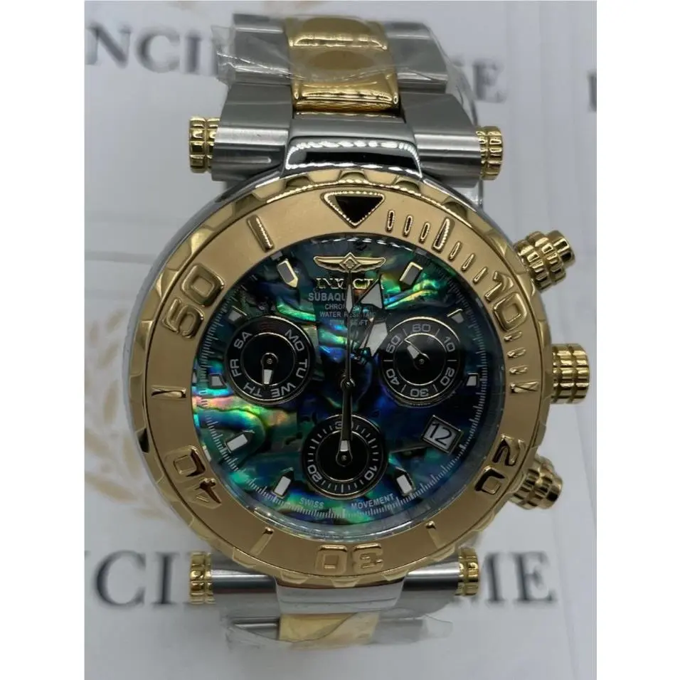 Invicta Subaqua Noma I Swiss Men`s Watch W/abalone Dial 25805 Limited to 3000 - Dial: Blue, Green, Band: Silver, Gold, Bezel: Gold
