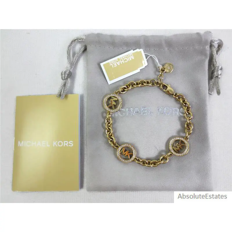 Michael Kors Gold Pave Crystal Fulton Chain Logo Bracelet MKJ4729710