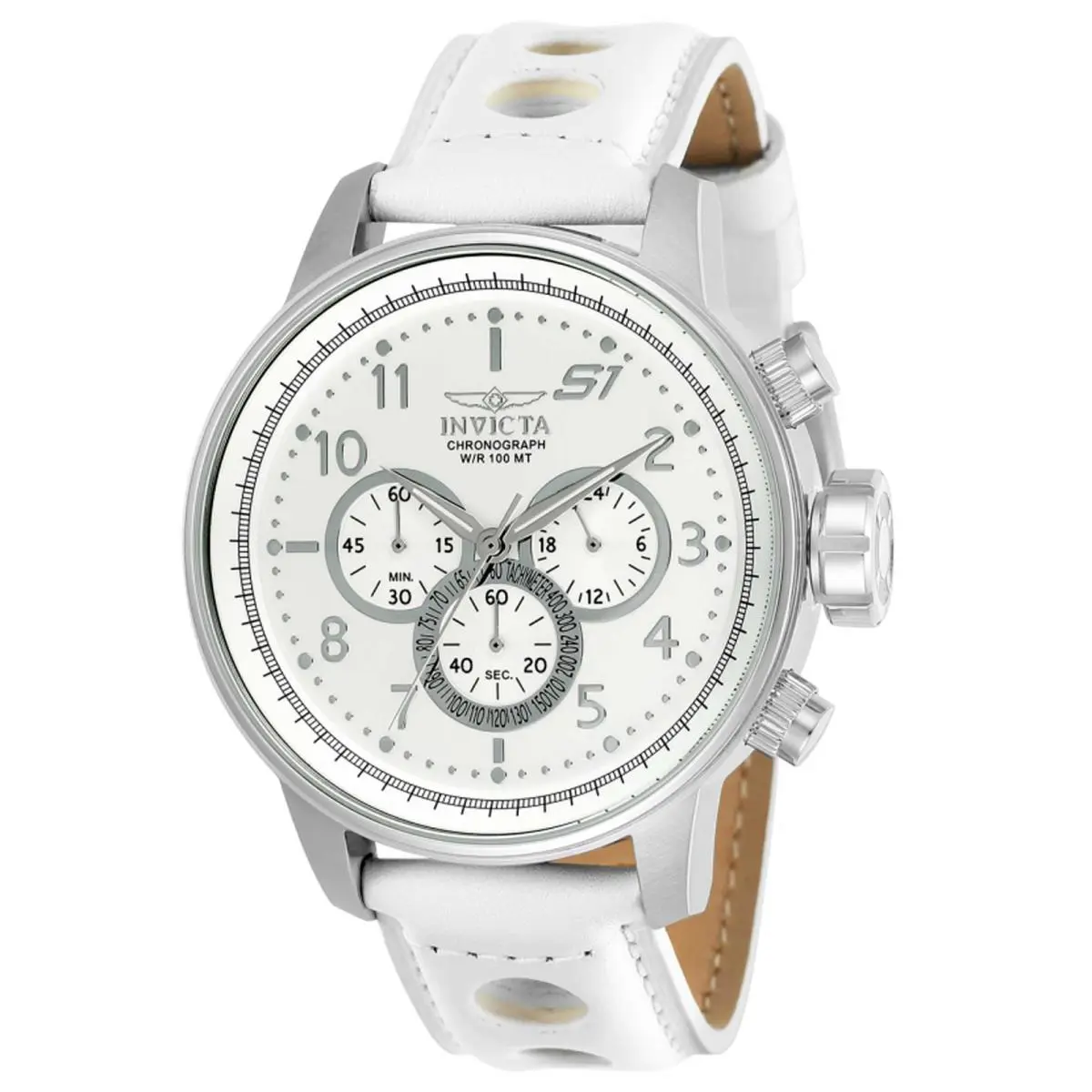 Invicta Men`s Watch S1 Rally White Dial Leather Strap Quartz Chronograph 24083 - Dial: White, Band: White