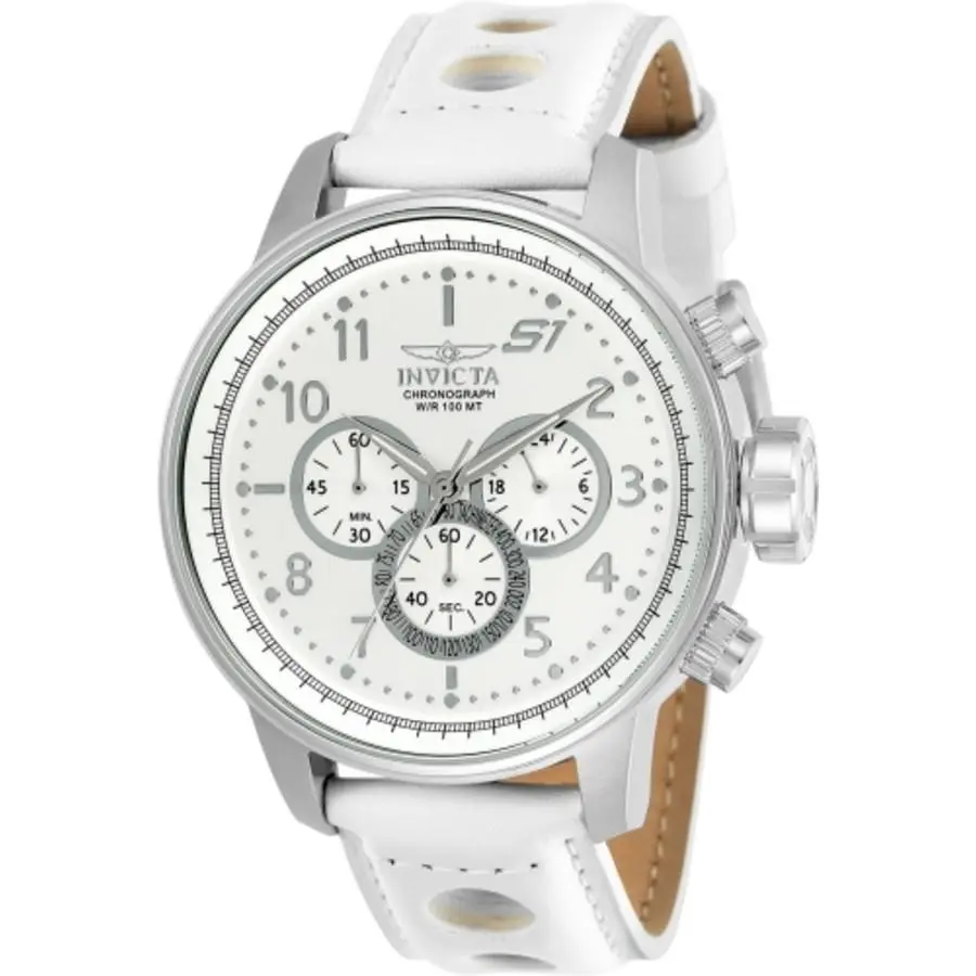 Invicta S1 Rally Chronograph Quartz White Dial Men`s Watch 24083 - Dial: White, Band: White, Bezel: Silver-tone