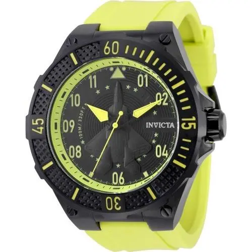 Invicta Men Aviator 50mm Quartz Chronograph Yellow/gunmetal Tone Silicone Watch