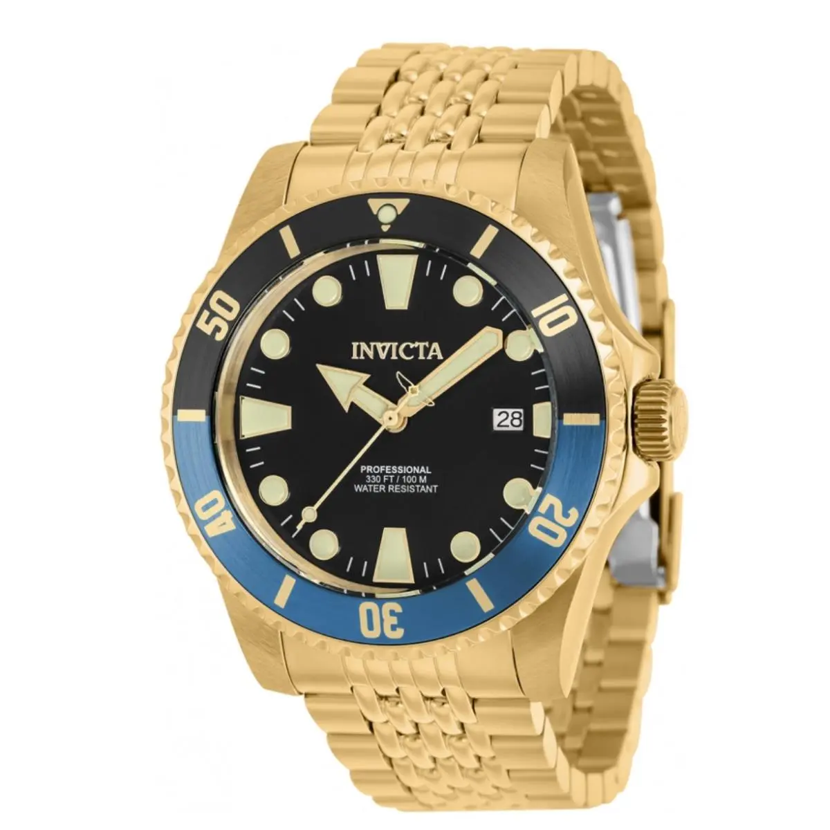 Invicta Pro Diver Automatic Men`s 44mm Lume Markers 100M Gold Watch 39761