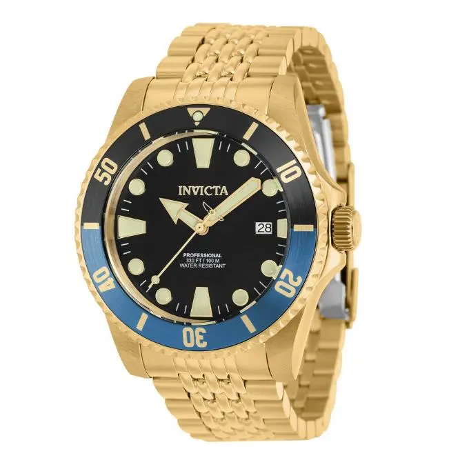 Invicta Pro Diver Rotating Bezel Black Dial Yellow Gold Steel 39761 Men`s Watch