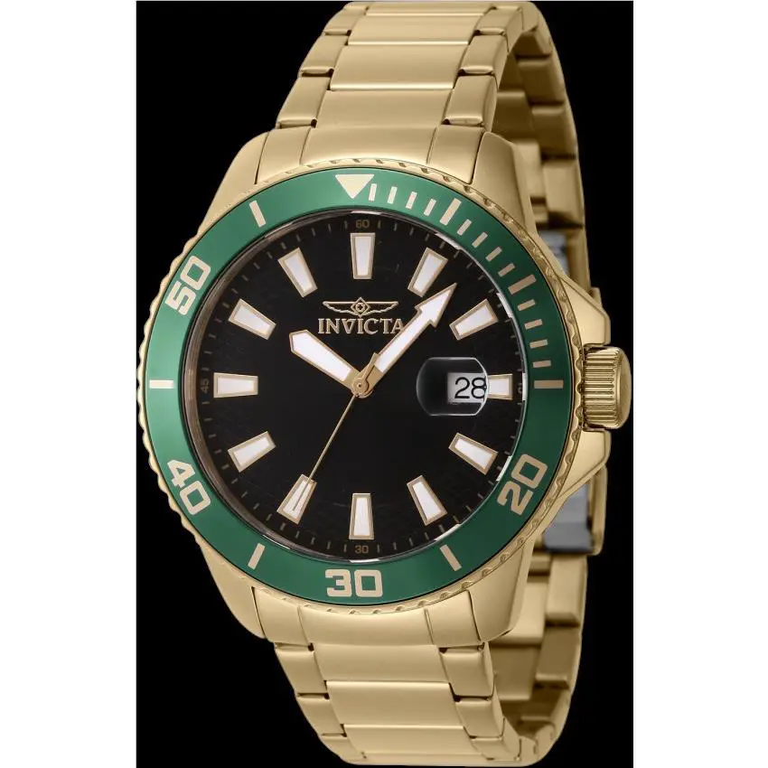 Invicta Men Pro-diver Watch 45MM Case Gold Tone Black Dial Green Bezel Japan Mov