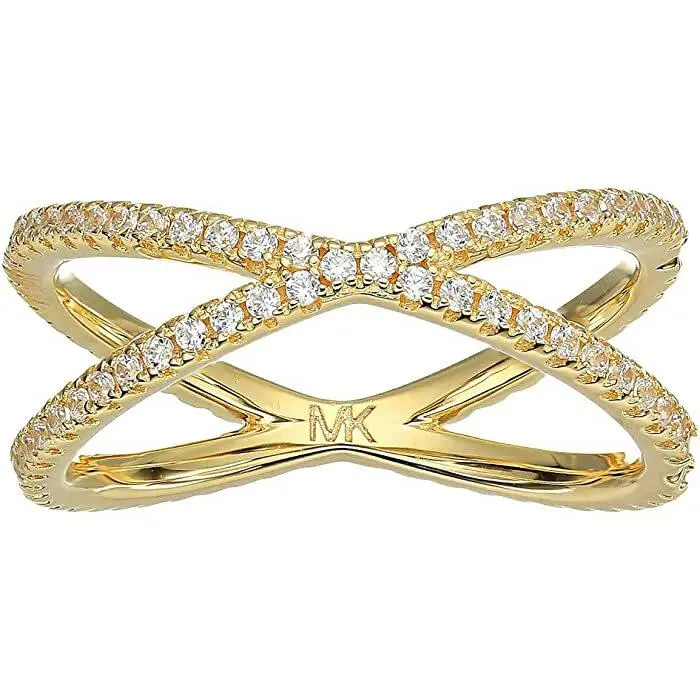 Michael Kors Yellow Gold 925 Sterling Silver Crystal Pave Nesting Ring Sz 6 +box