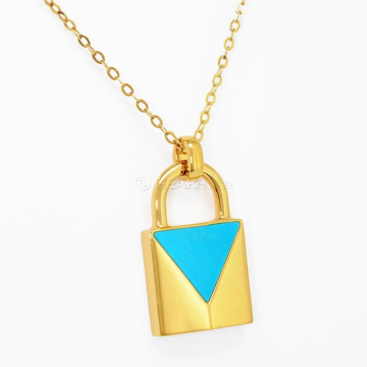 Michael Kors Womens 14k Gold Plated Necklace w/ Lock Pendant Turquoise Blue