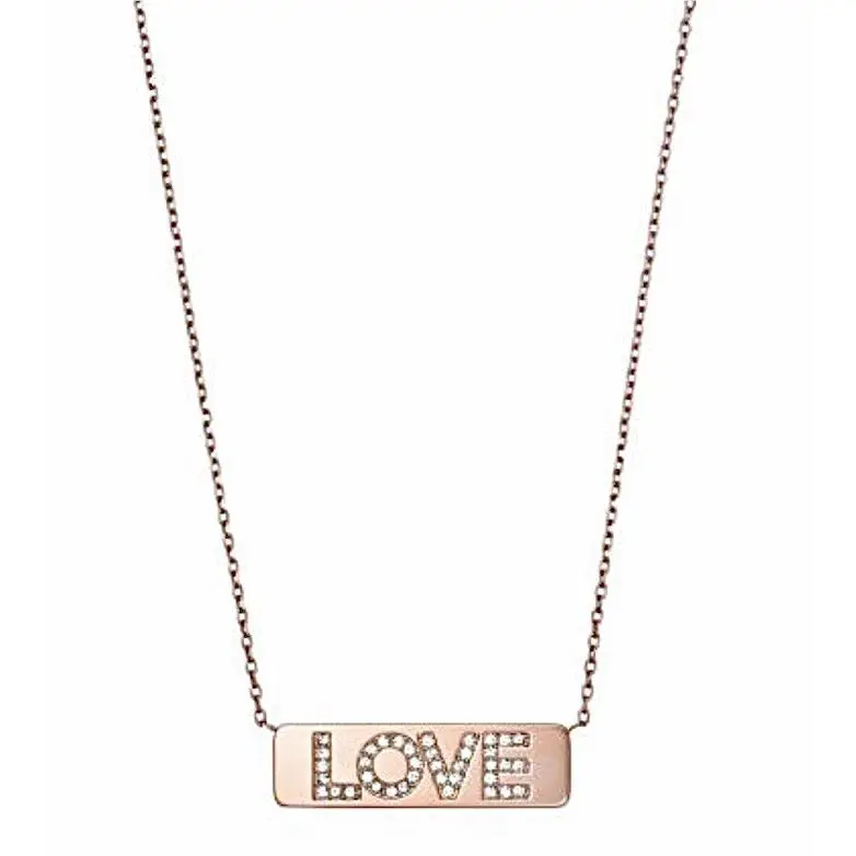 Michael Kors MKJ5069791 Pave` Plaque Rose Gold-tone Necklace