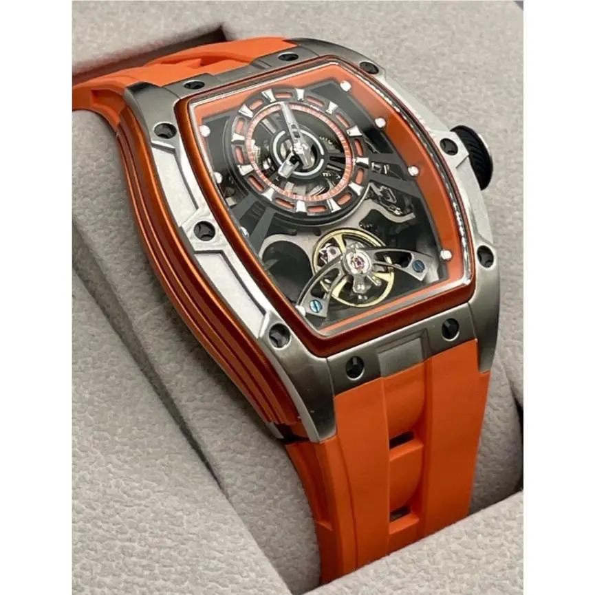 Invicta S1 Rally Torque Automatic Men`s Watch Skeleton Dial 44mm Orange 49034 - Dial: Orange, Band: Orange