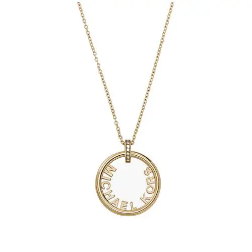 Michael Kor MK Logo Yellow Gold S / Steel Necklace Crystals MKJ7994710 + MK Box