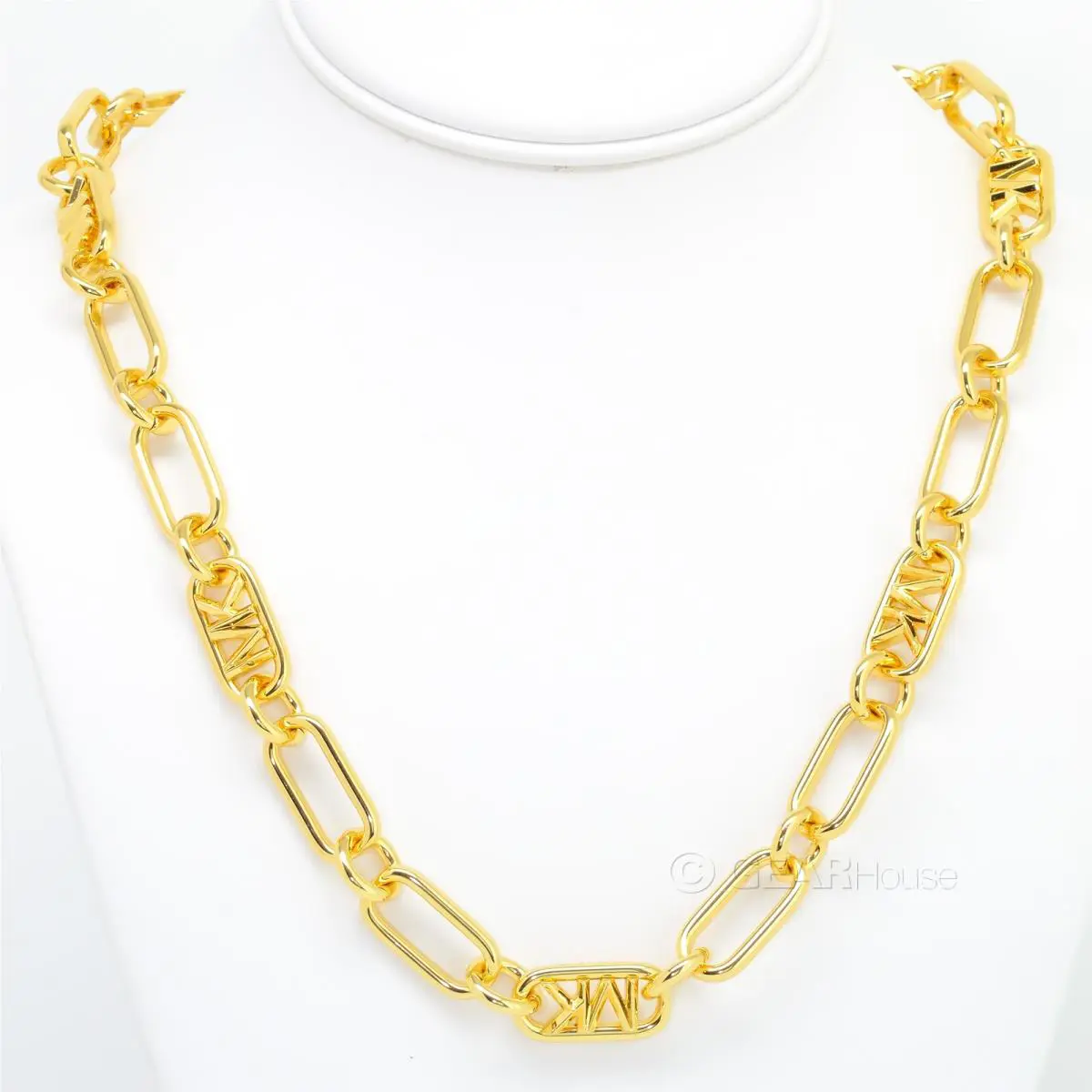 Michael Kors Womens 14k Gold Plated Necklace Thick Oval Chain 21-Inch MK Logo