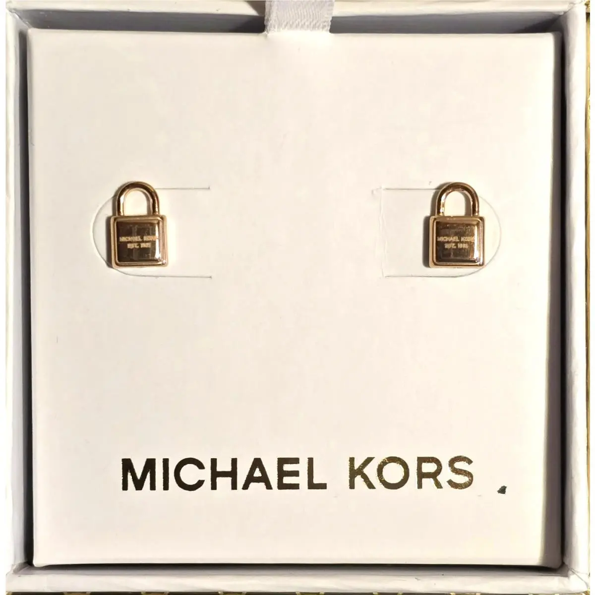 Rose Gold Tone Pad Lock Stud Earrings MKJX3487 by Michael Kors