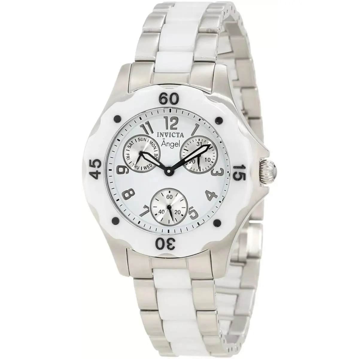 Invicta 1651 Angel White Dial Stainless Steel Ceramic Women`s Chrono Watch