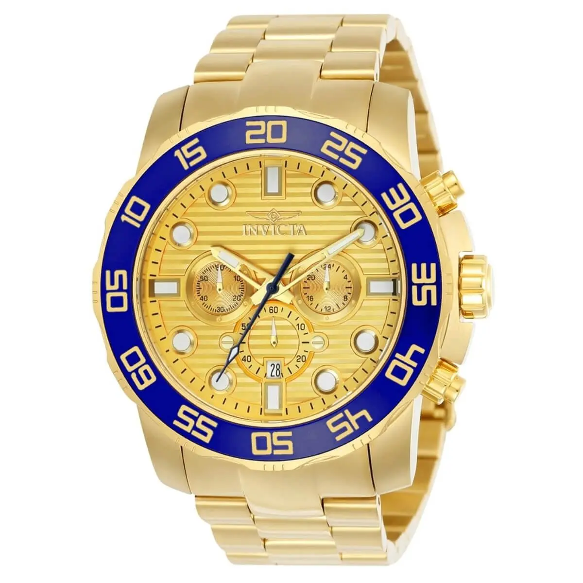 Invicta Men`s Watch Pro Diver Scuba Chronograph Gold Tone Dial Bracelet 22227
