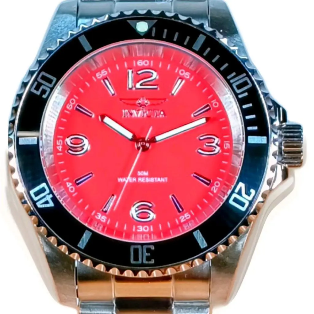Invicta Pro Diver 22227 Red Dial Black Bezel SS Bracelet