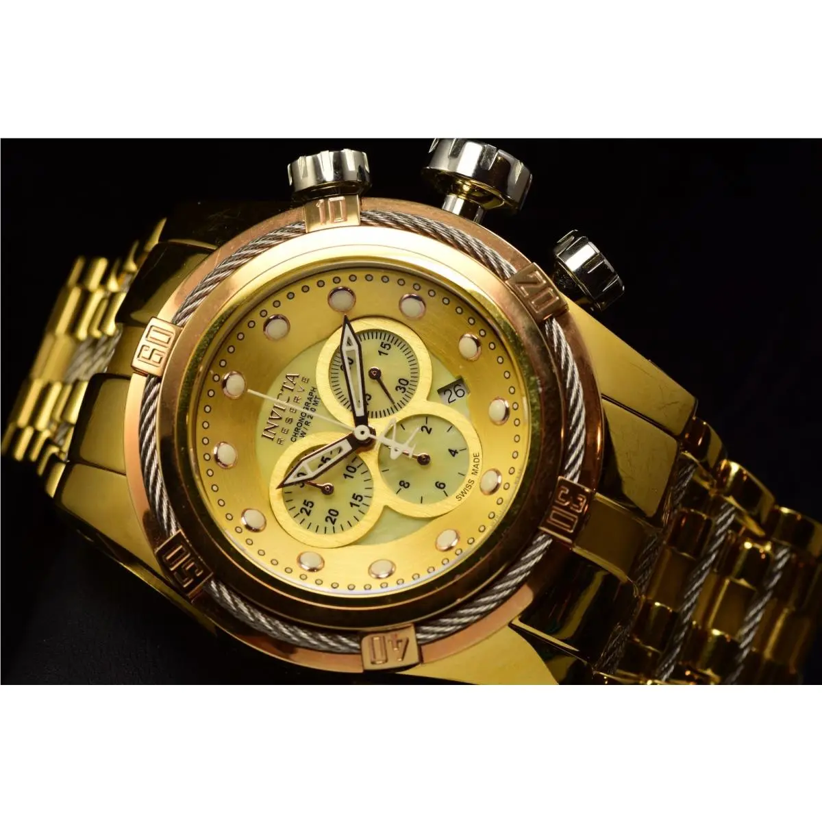 Invicta Bolt Chronograph Rose Gold Case 18kt Gold-plated Men`s SS Watch