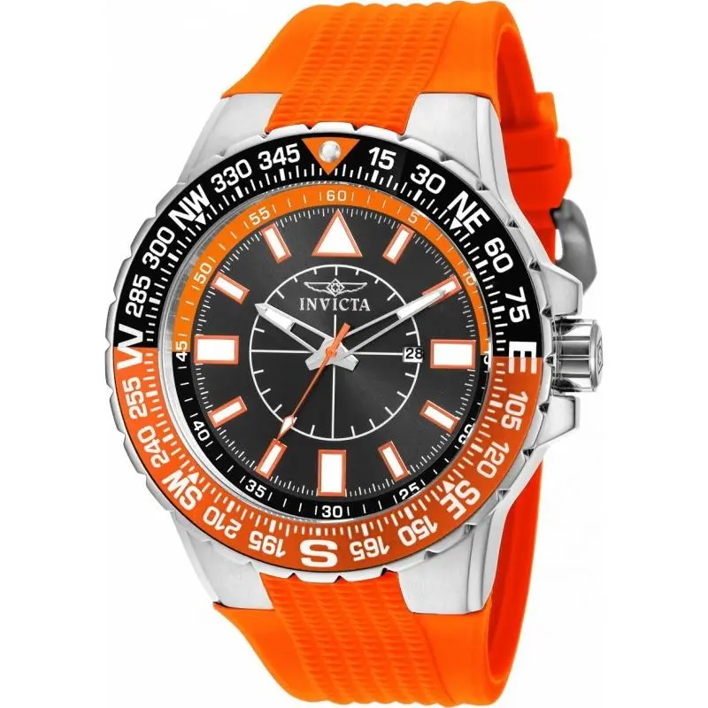 Invicta Men 50mm Aviator Quartz Black/orange Tone 100m Silicone Strap 100m Watch