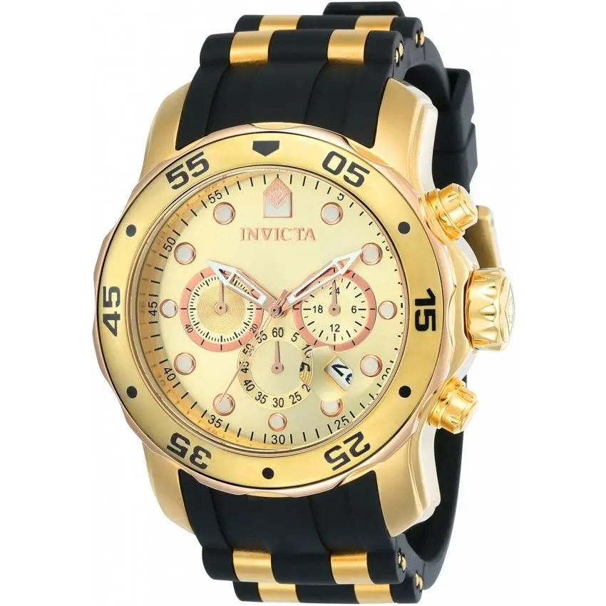 Pro Diver Chronograph Gold Dial Black Rubber Men`s Watch 17884 by Invicta