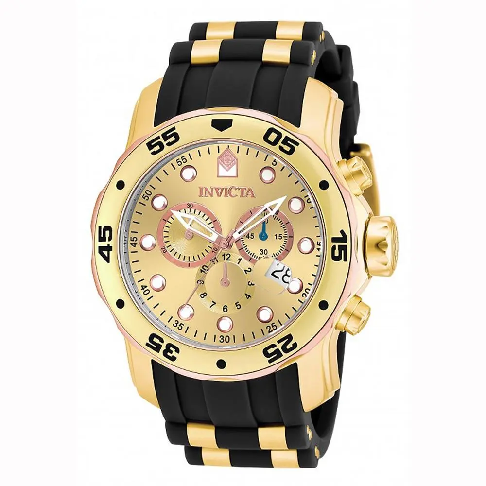 Invicta Men`s Watch Pro Diver Scuba Chrono Gold Tone Dial Two Tone Strap 17884