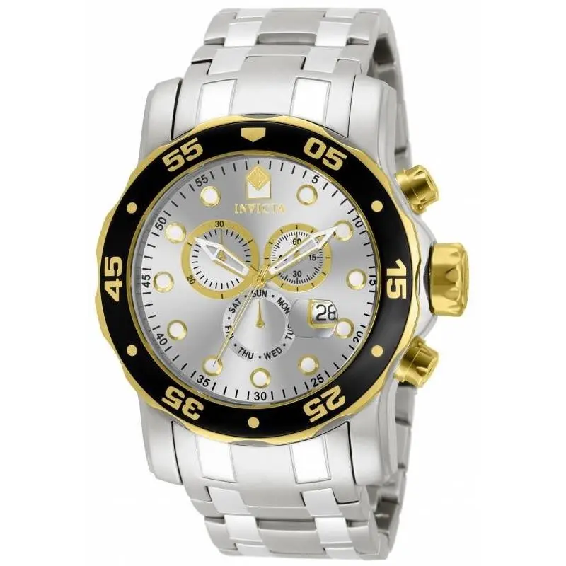 Men`s 80040 Pro Diver Quartz Chronograph Silver Dial Watch by Invicta