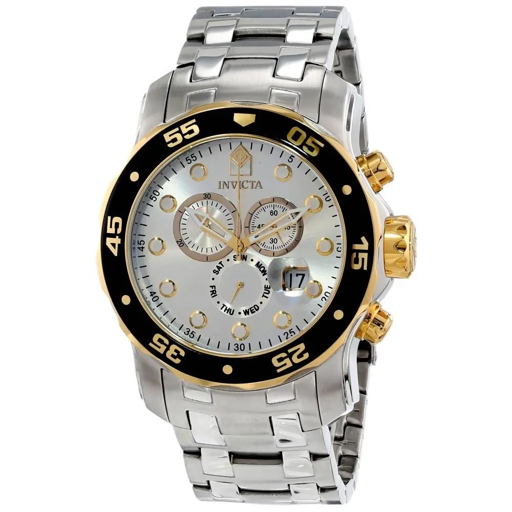 Invicta Men`s Watch Pro Diver Scuba Chronograph Silver Tone Dial Bracelet 80040