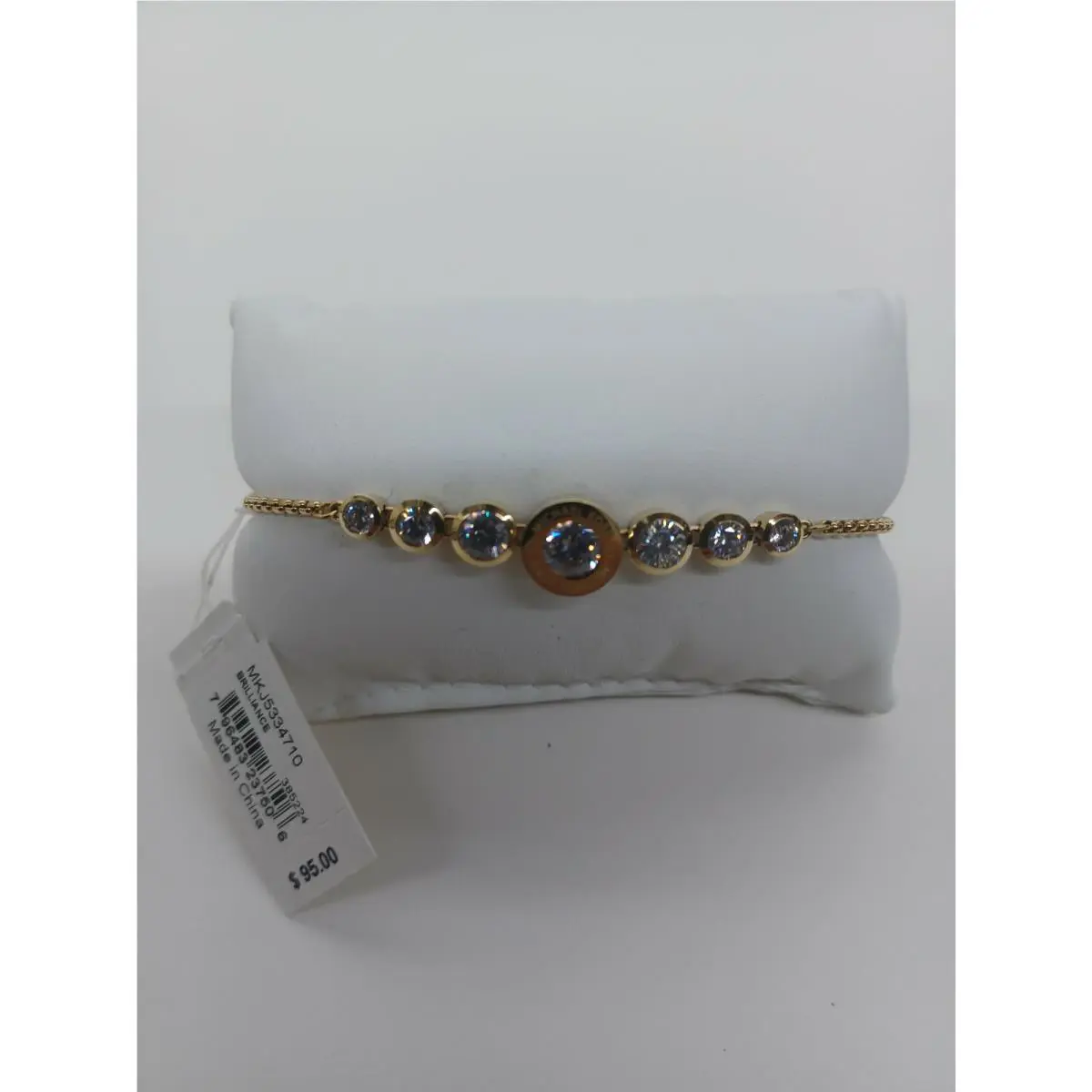 Michael Kors Women`s Stainless Steel Gold Tone Slider Bracelet w Crystal Accents
