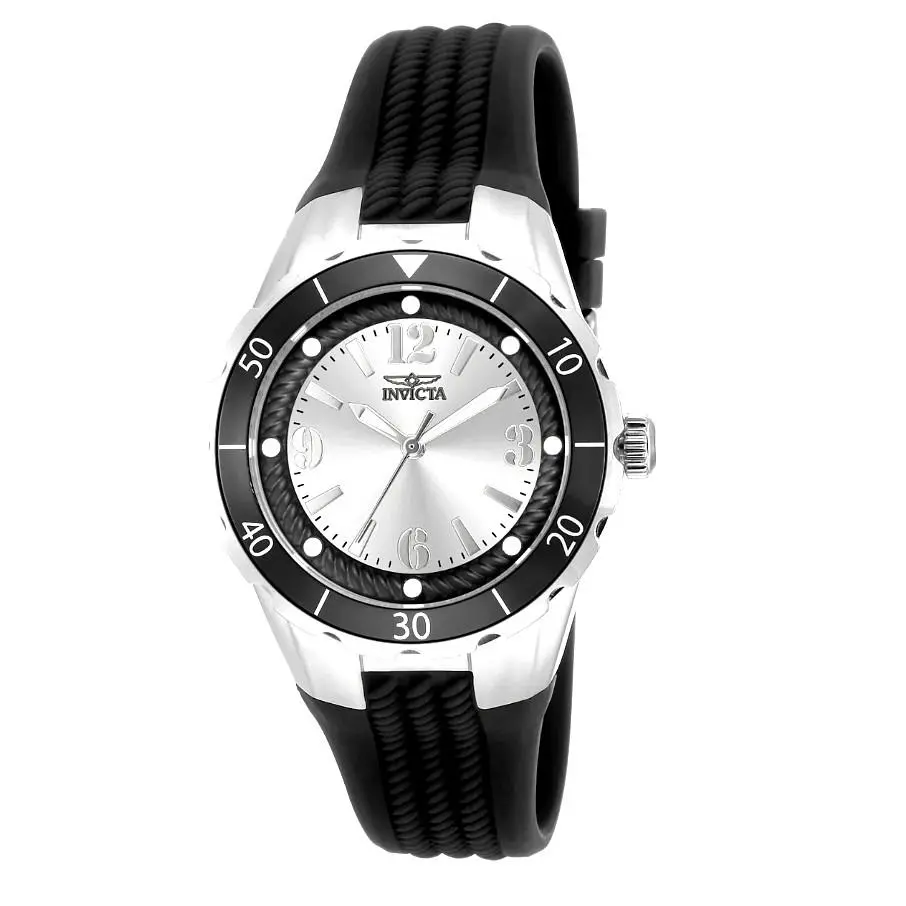 Angel Halo 17482 Women`s Watch Silver Dial Black Strap 38mm by Invicta