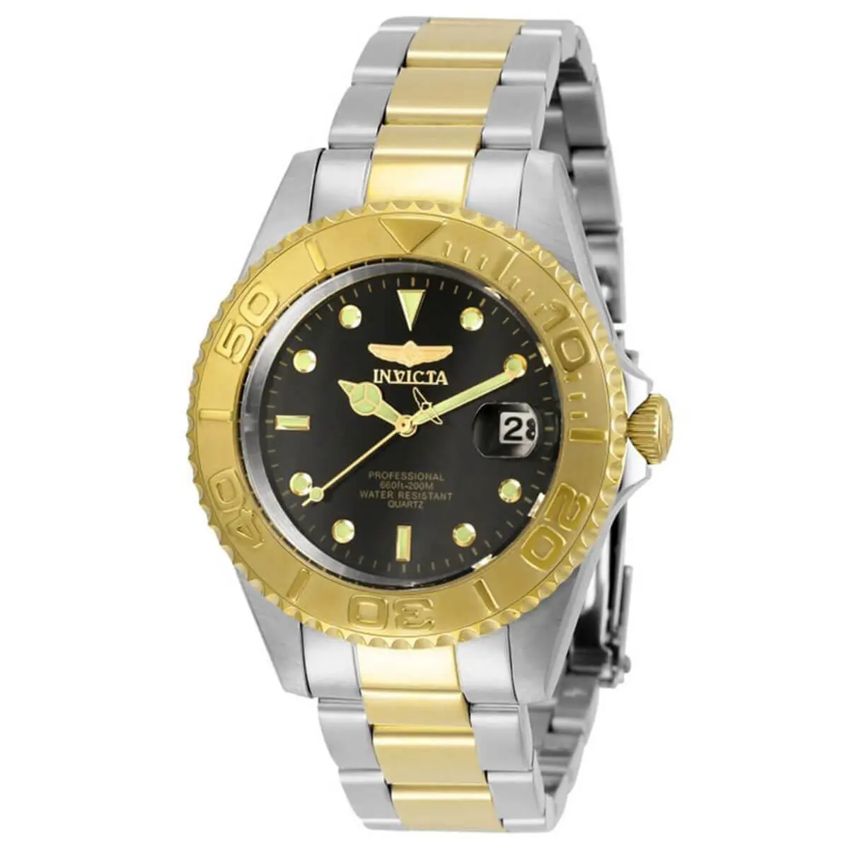 Invicta Men`s Watch Pro Diver Quartz Date Black Dial Two Tone Bracelet 29941