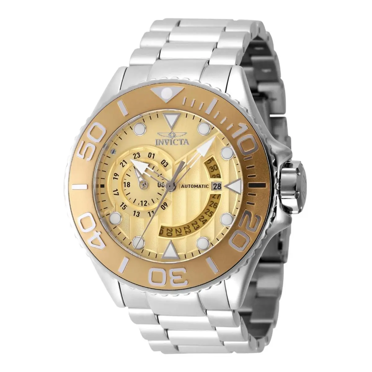 Grand Diver Gold Dial Silver Tone Automatic Men`s 52mm Watch - 47543 by Invicta