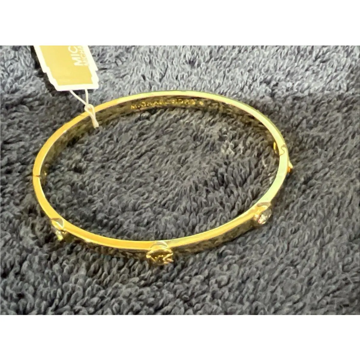 Michael Kors Womens Gold Tone Metal-plated Brass Logo Bangle