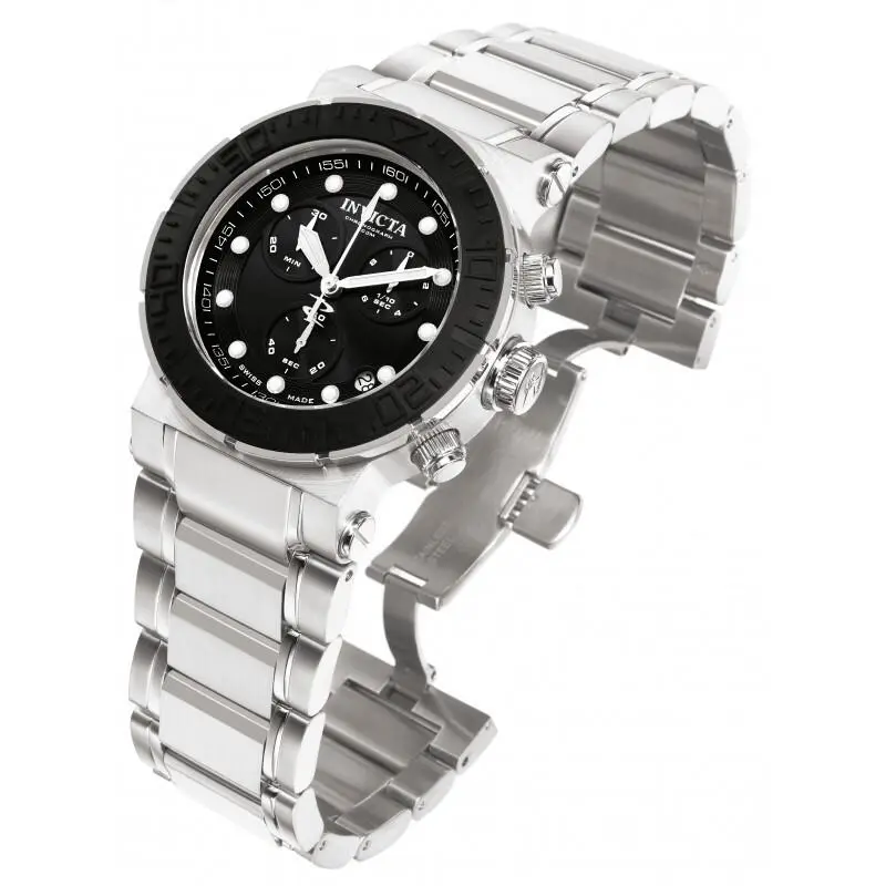 Invicta Mens Ocean Reef Reserve Chronograph Black Dial SS Swiss Made Watch
