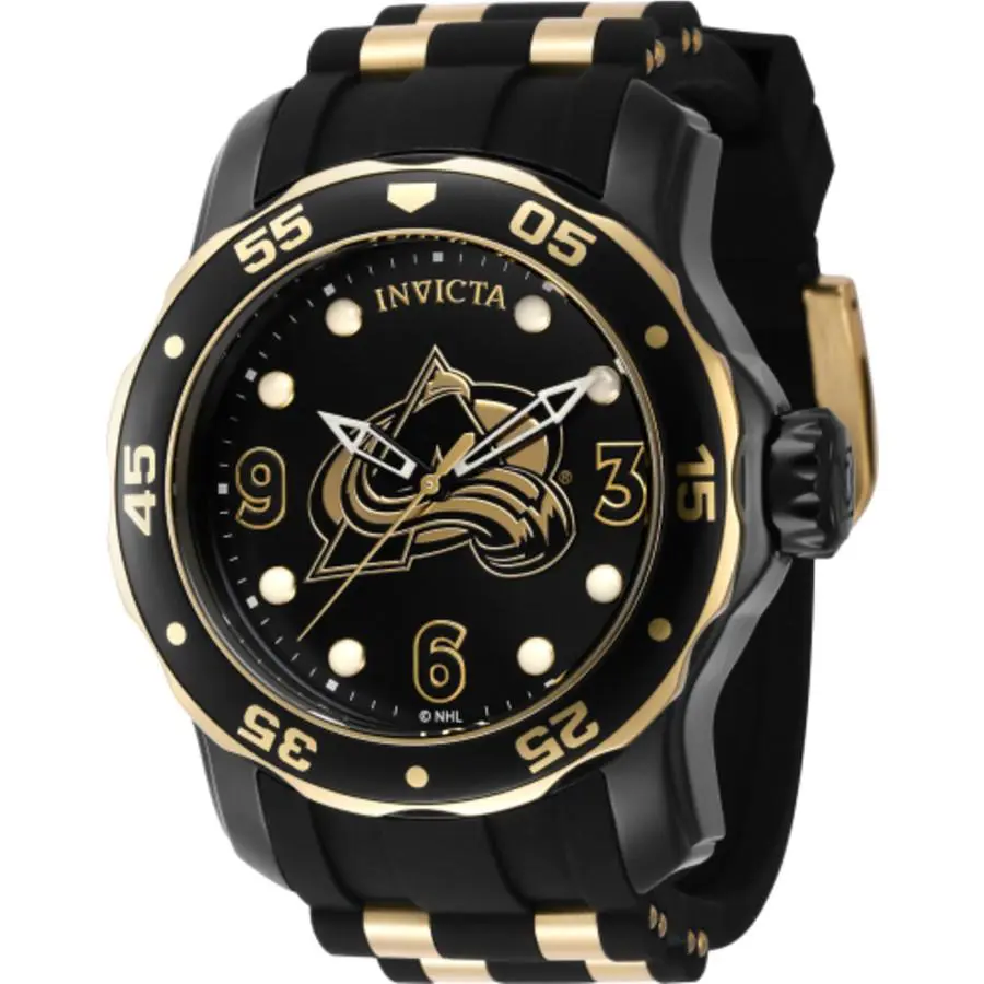 Invicta Nhl Colorado Avalanche Quartz Black Dial Men`s Watch 42323 - Dial: Black, Band: Two-tone (Black and Gold-tone), Bezel: Black