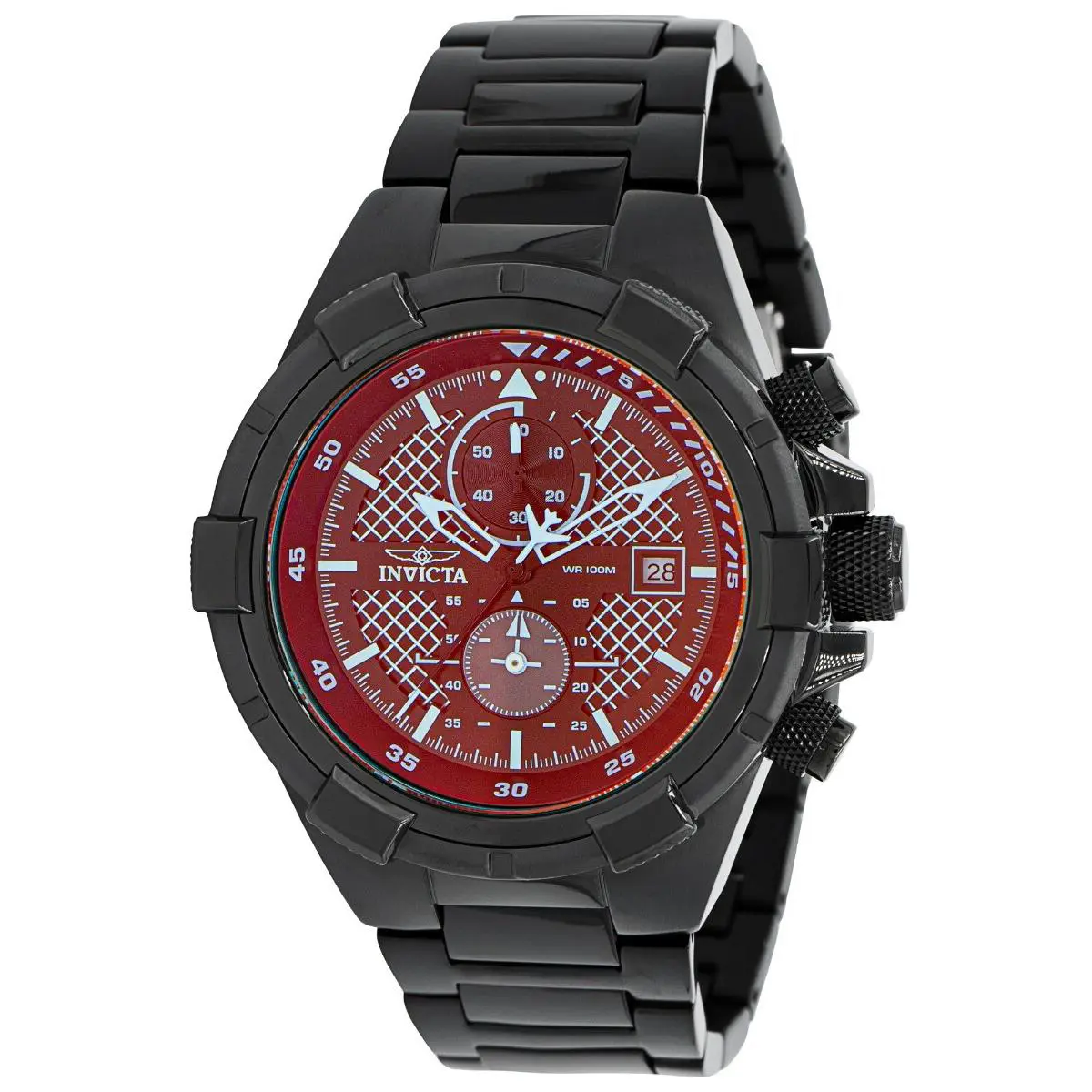 Invicta Men`s Aviator Black 51mm Chronograph SS Quartz Watch 39384 - Dial: Black, Blue, Multicolor, Red, White, Band: Black, Bezel: Black