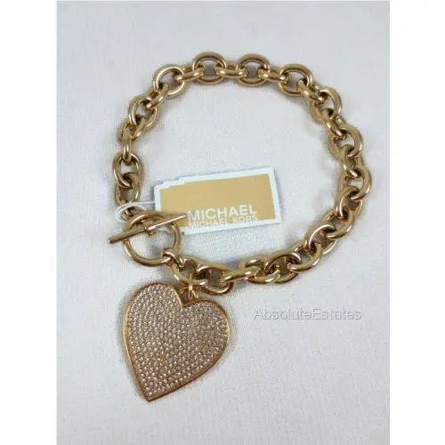 Michael Kors Gold Tone Heritage Hearts Crystal Toggle Bracelet MKJ3963710
