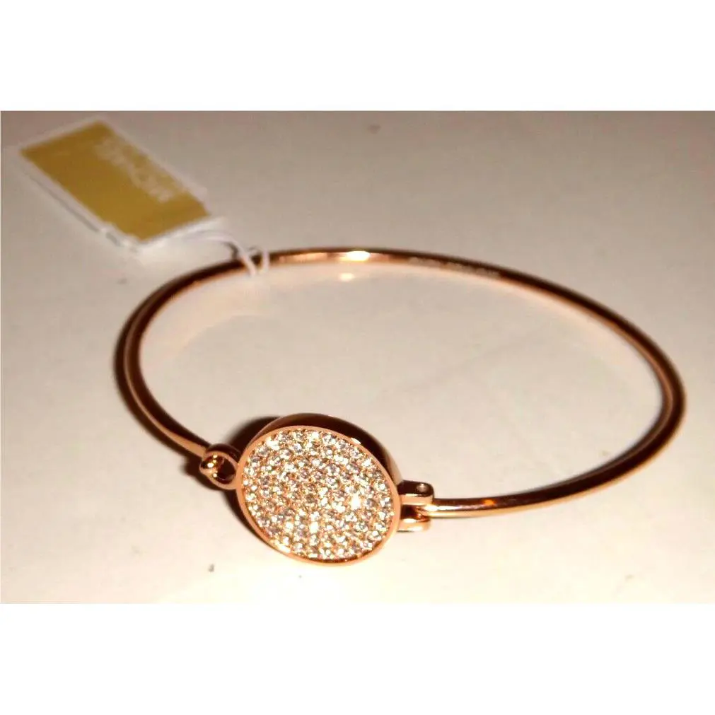 Michael Kors Heritage Rose Gold Bracelet Crystal Pave Disk MKJ3605791 + MK Box