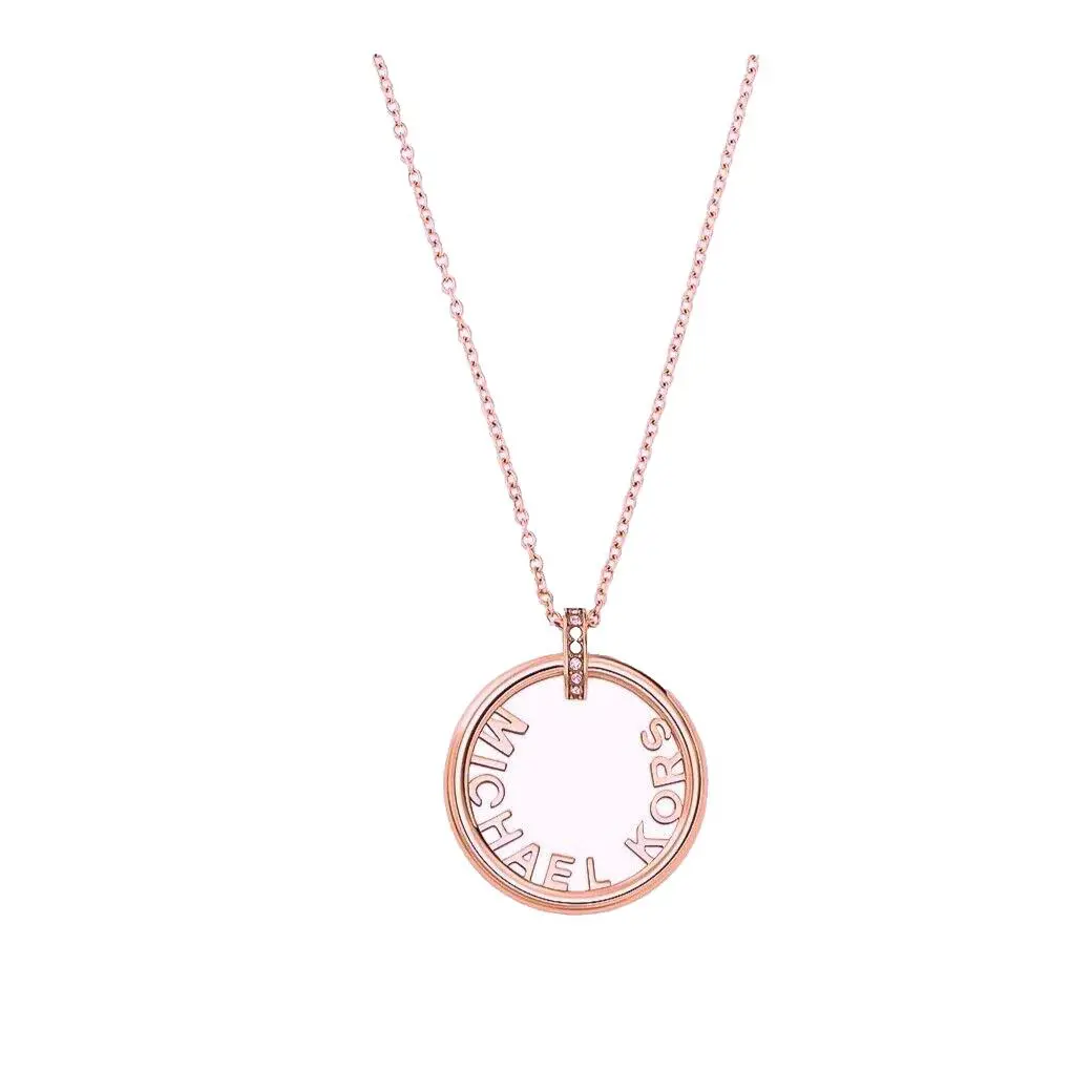 Michael Kors Rose Gold Tone Chain Crystals S/ Steel Pendant Necklace MKJ7994