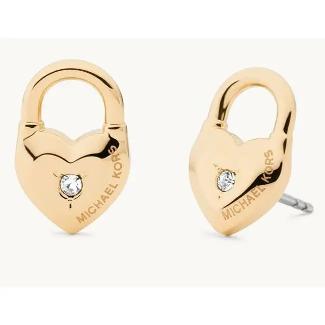 Rose Gold Heart Padlock Stud Earrings Crystal Chip MKJ7424791 + Box by Michael Kors