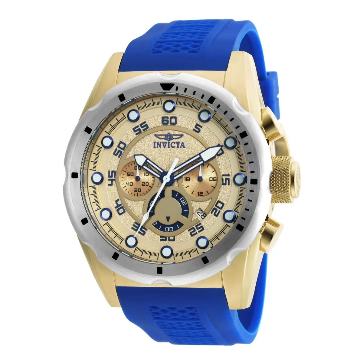 Invicta Men`s Watch Speedway Quartz Chronograph Gold Tone Dial Blue Strap 20307