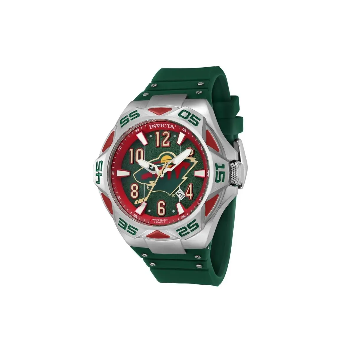 Invicta Men 52mm Minnesota Wild Coalition Automatic NH35A Red Green SS Watch