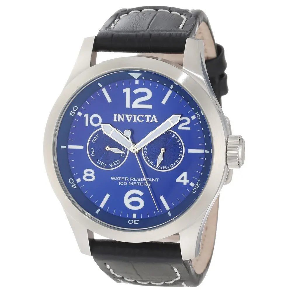 Invicta 10490 Men`s I-force Specialty Blue Dial Black Leather Strap Date Watch