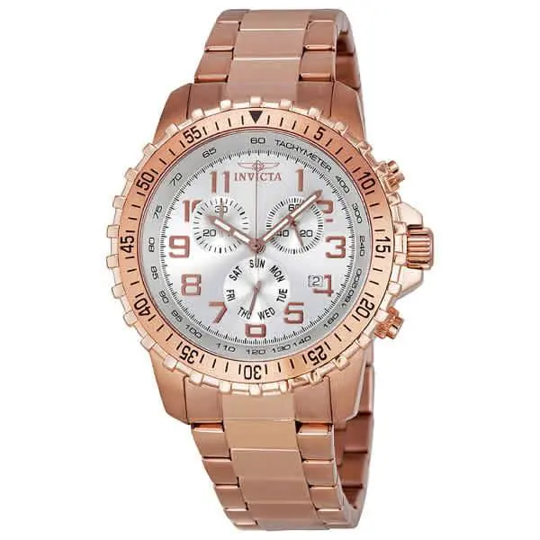 Invicta Specialty Pilot Chronograph Silver Dial Unisex Watch 11368 - Gold / Rose / Silver, Dial: Silver, Band: Rose Gold-tone