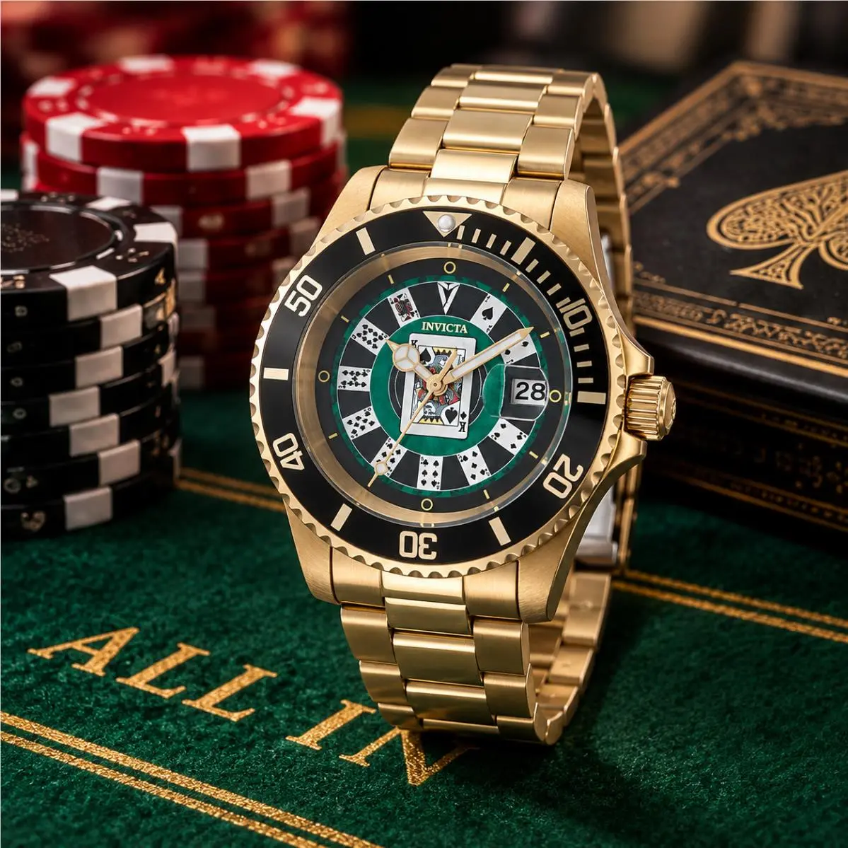 Invicta Pro Diver 40mm House of Cards Gold Tone SS Men’s Watch 50525 - Band: Silver, Gold