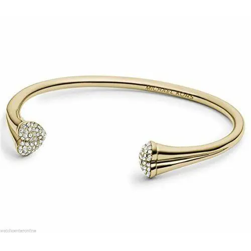 Michael Kors Gold Tone Open Cuff Bangle Heart Crystals Bracelet MKJ3496