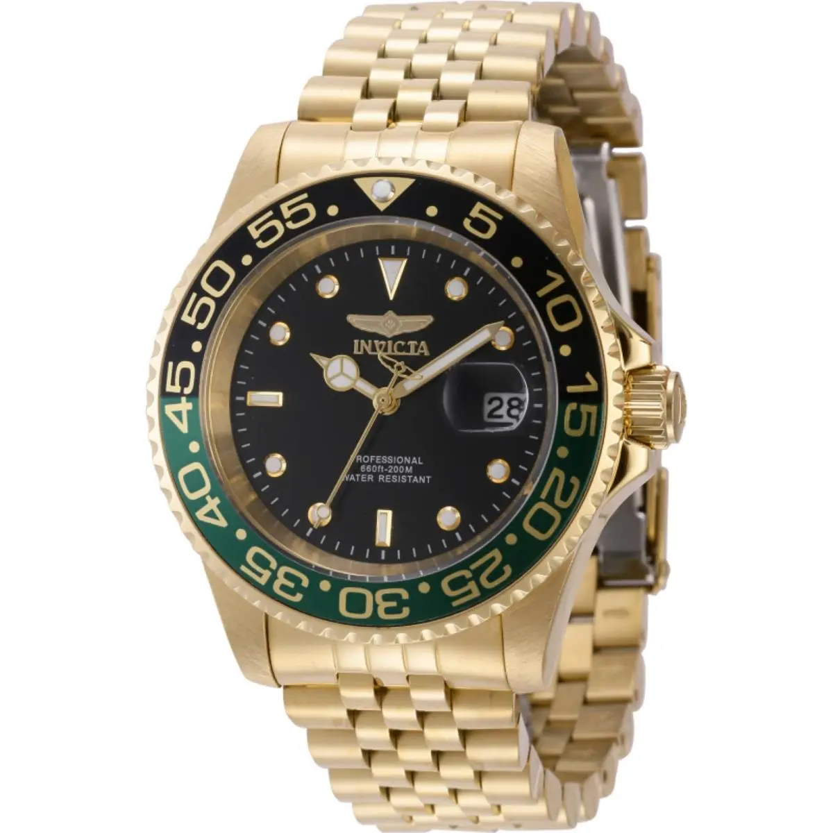 Invicta Men`s Watch Pro Diver Quartz Black Dial Yellow Gold Steel Bracelet 44526